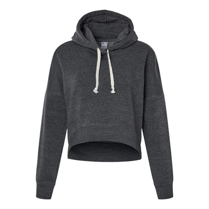 Black Triblend - Front - J. America Women's Crop Hooded Sweatshirt