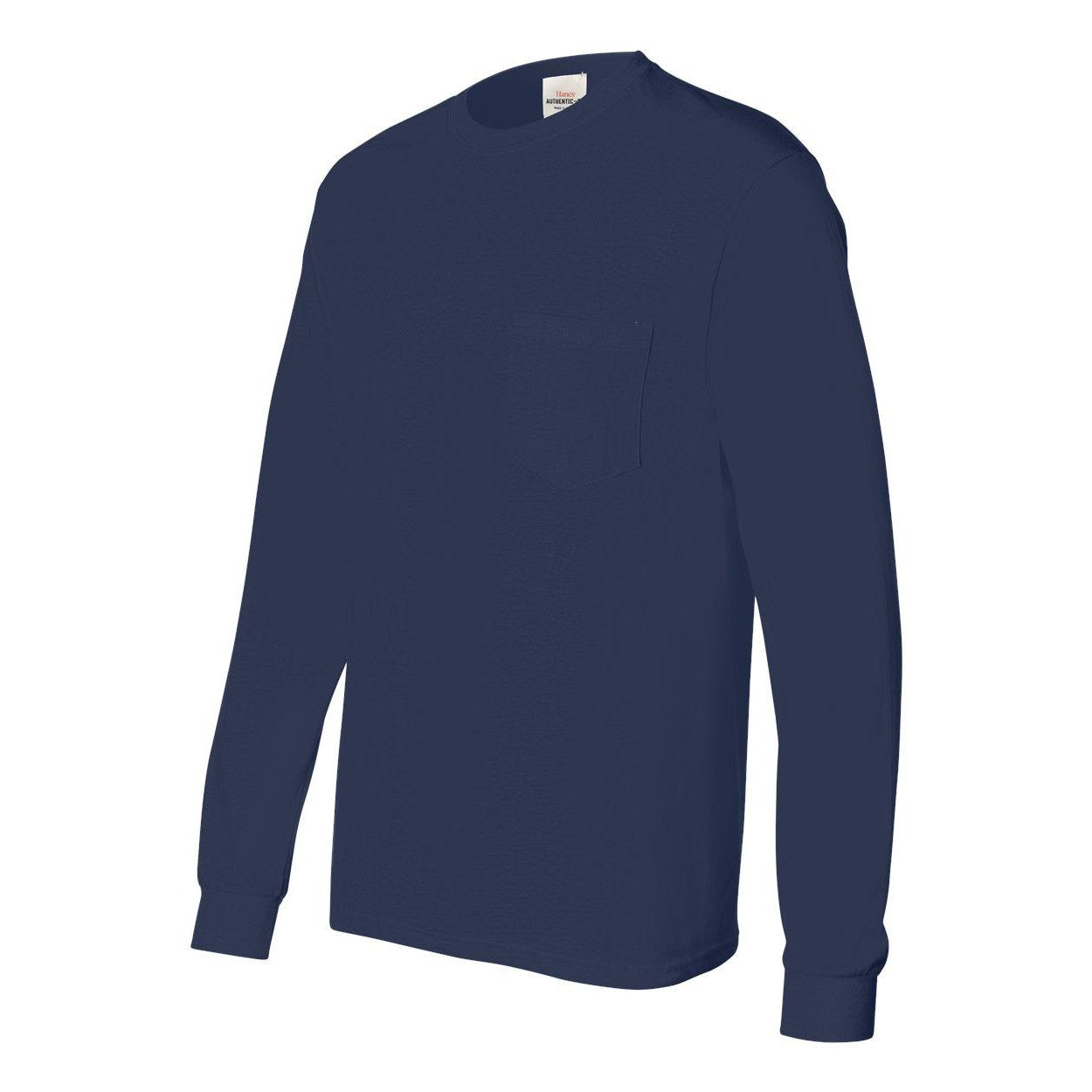 Navy - Side - Hanes Authentic Long Sleeve Pocket T-Shirt