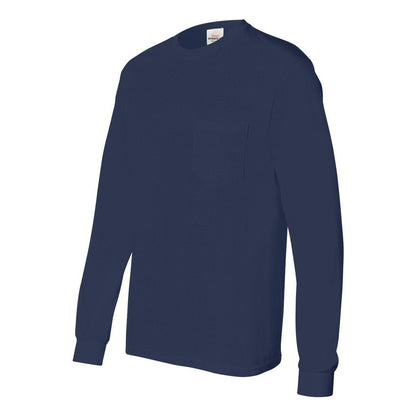 Navy - Side - Hanes Authentic Long Sleeve Pocket T-Shirt