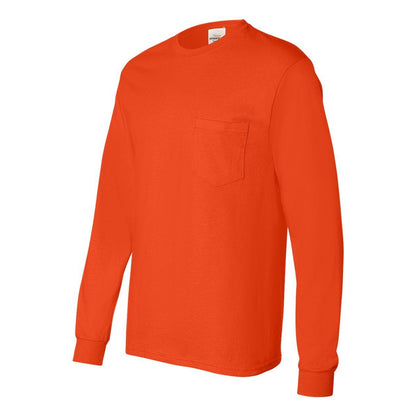 Orange - Side - Hanes Authentic Long Sleeve Pocket T-Shirt