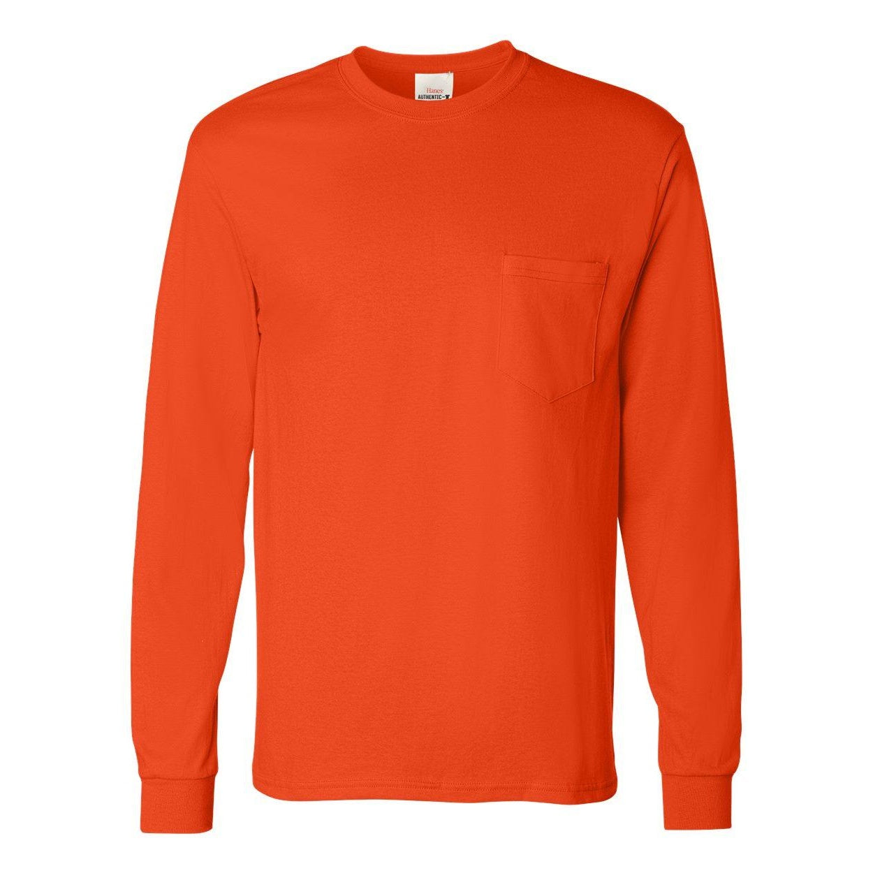 Orange - Front - Hanes Authentic Long Sleeve Pocket T-Shirt