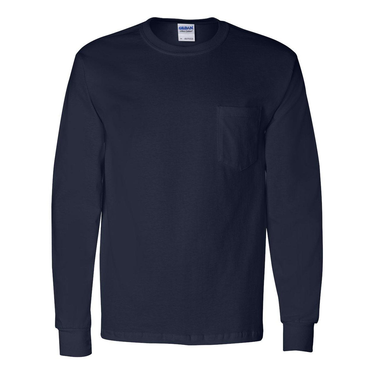 Navy - Front - Gildan Ultra Cotton Long Sleeve Pocket T-Shirt