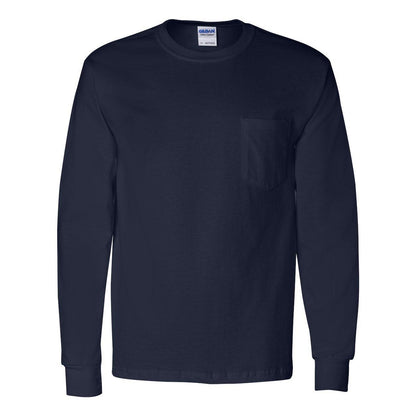 Navy - Front - Gildan Ultra Cotton Long Sleeve Pocket T-Shirt