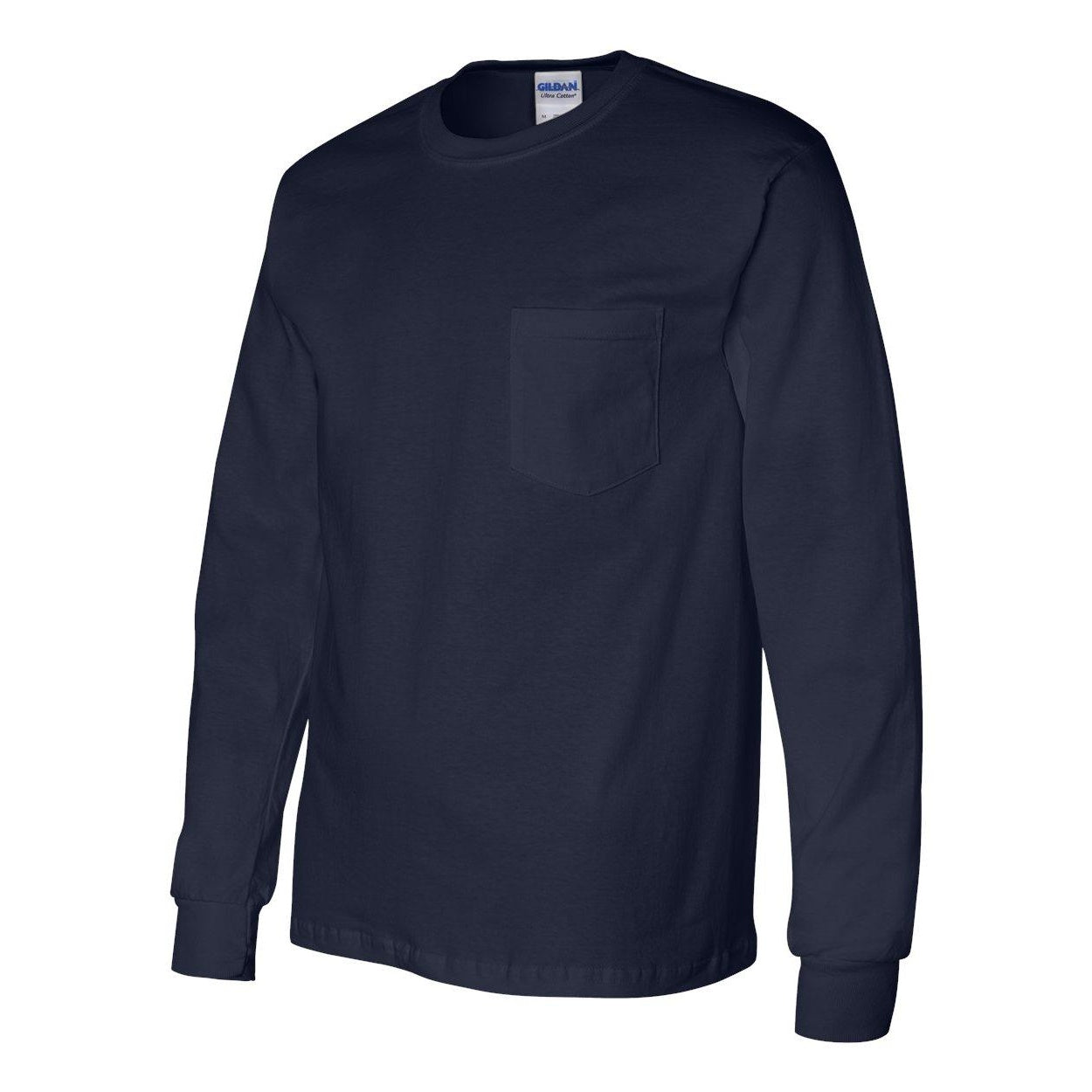 Navy - Side - Gildan Ultra Cotton Long Sleeve Pocket T-Shirt