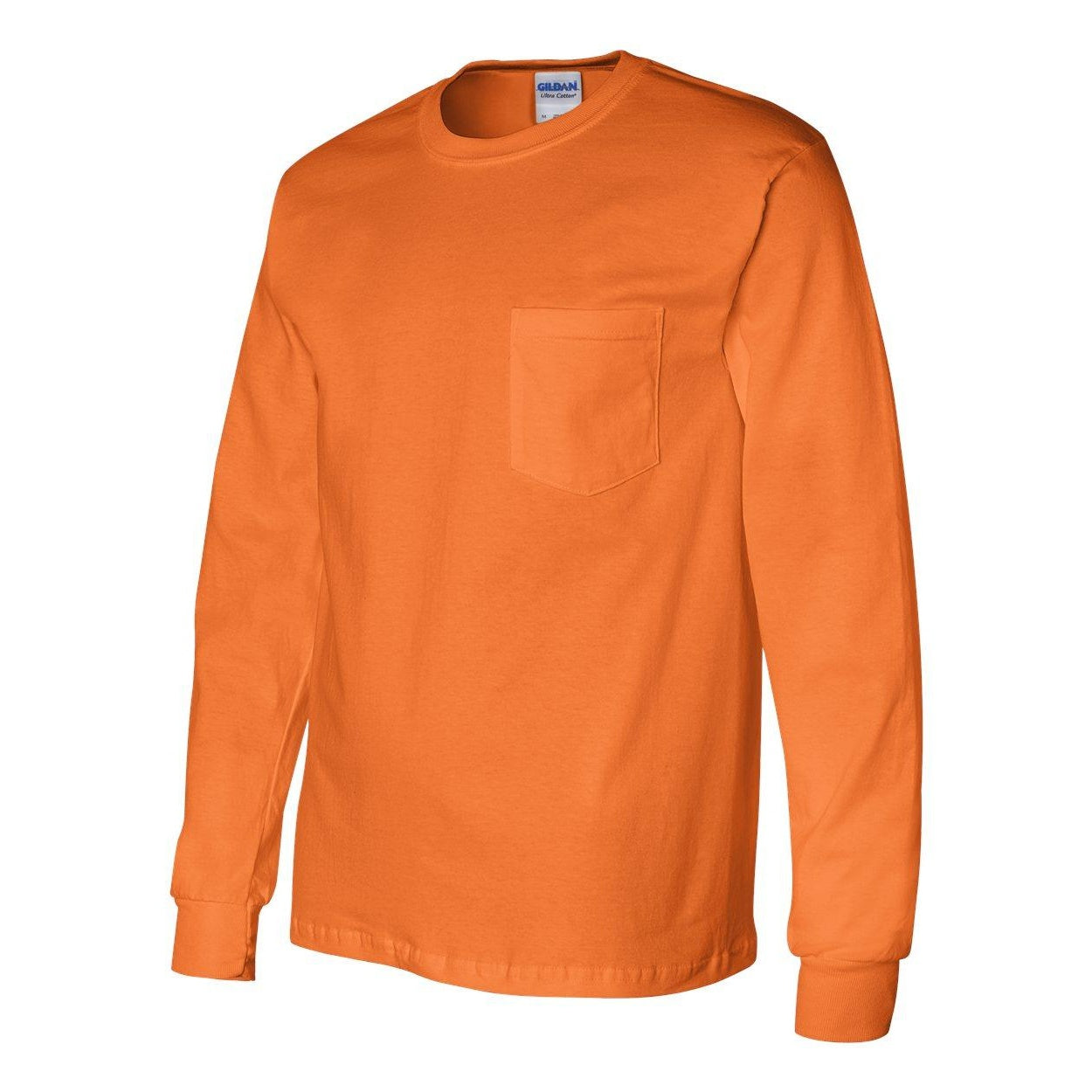 Safety Orange - Side - Gildan Ultra Cotton Long Sleeve Pocket T-Shirt