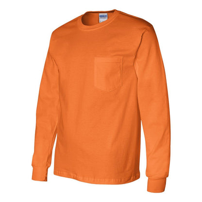 Safety Orange - Side - Gildan Ultra Cotton Long Sleeve Pocket T-Shirt