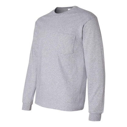 Sport Grey - Side - Gildan Ultra Cotton Long Sleeve Pocket T-Shirt