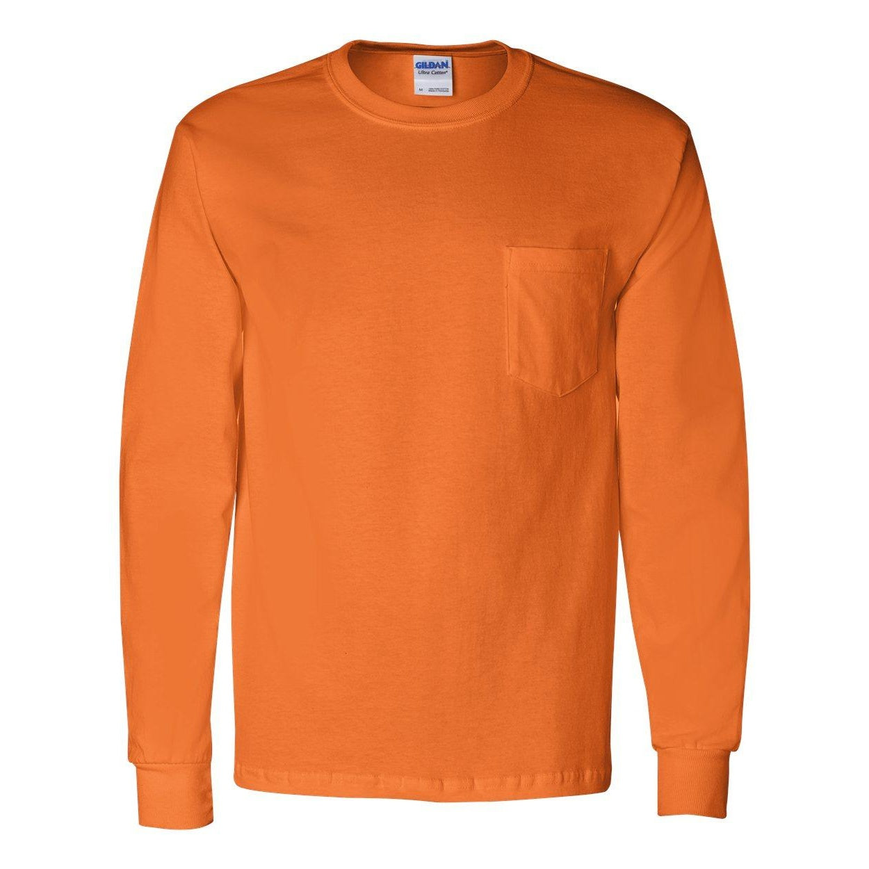 Safety Orange - Front - Gildan Ultra Cotton Long Sleeve Pocket T-Shirt