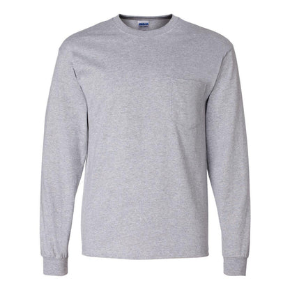 Sport Grey - Front - Gildan Ultra Cotton Long Sleeve Pocket T-Shirt