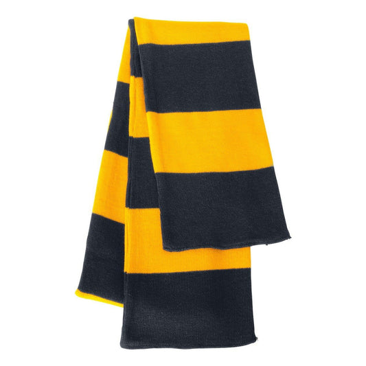 Navy- Gold - Front - Sportsman Rugby-Striped Knit Scarf