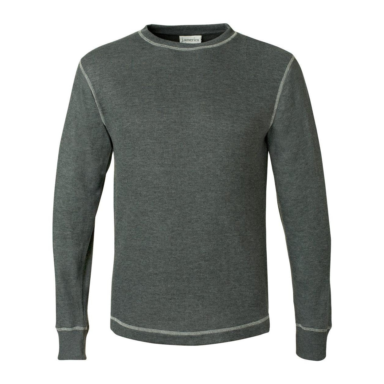 Charcoal Heather- Vintage White - Front - J. America Vintage Thermal Long Sleeve T-Shirt