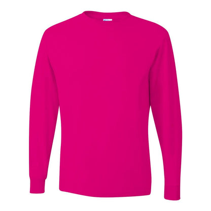 Cyber Pink - Front - JERZEES Dri-Power Long Sleeve 50-50 T-Shirt