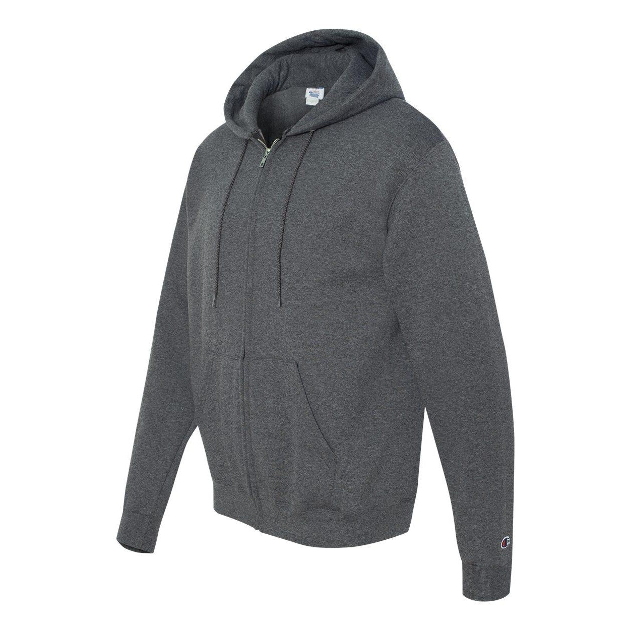 Charcoal Heather - Side - Champion Powerblend Full-Zip Hooded Sweatshirt