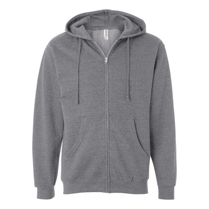 Gunmetal Heather - Front - Independent Trading Co. Midweight Full-Zip Hooded Sweatshirt