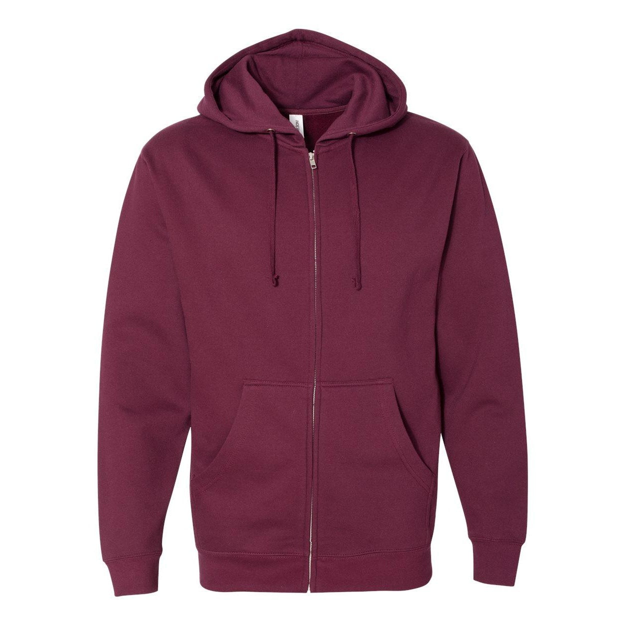 Maroon - Front - Independent Trading Co. Midweight Full-Zip Hooded Sweatshirt