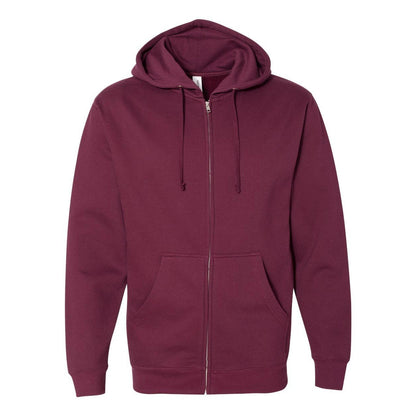 Maroon - Front - Independent Trading Co. Midweight Full-Zip Hooded Sweatshirt