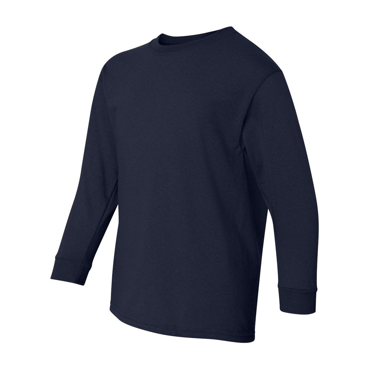 Navy - Side - Gildan Heavy Cotton Youth Long Sleeve T-Shirt