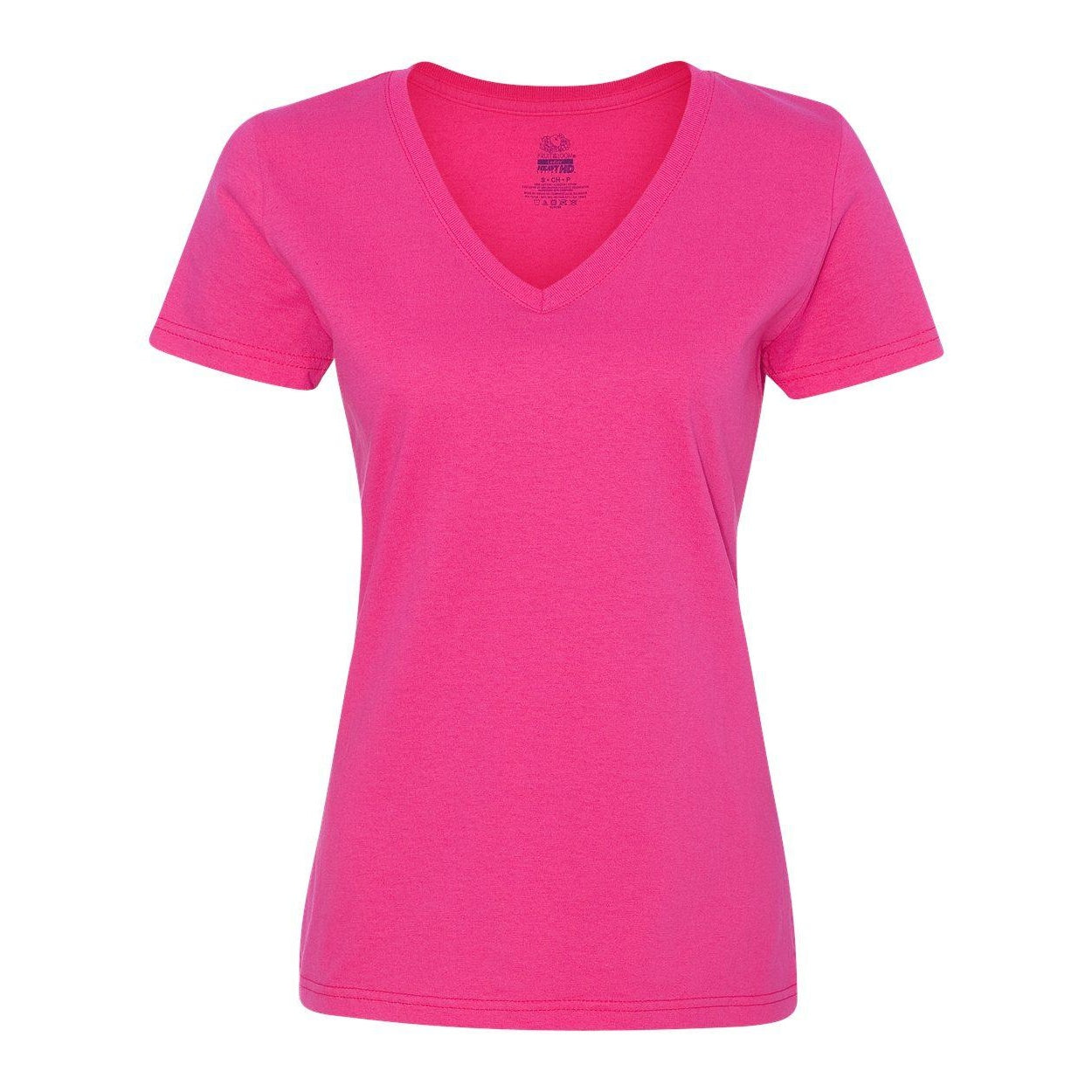 Cyber Pink - Front - Fruit of the Loom HD Cotton Women's V-Neck T-Shirt
