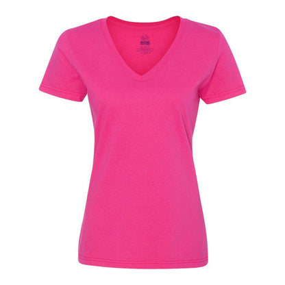 Cyber Pink - Front - Fruit of the Loom HD Cotton Women's V-Neck T-Shirt