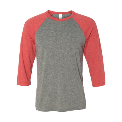 Grey- Red Triblend - Front - BELLA + CANVAS Three-Quarter Sleeve Baseball Tee