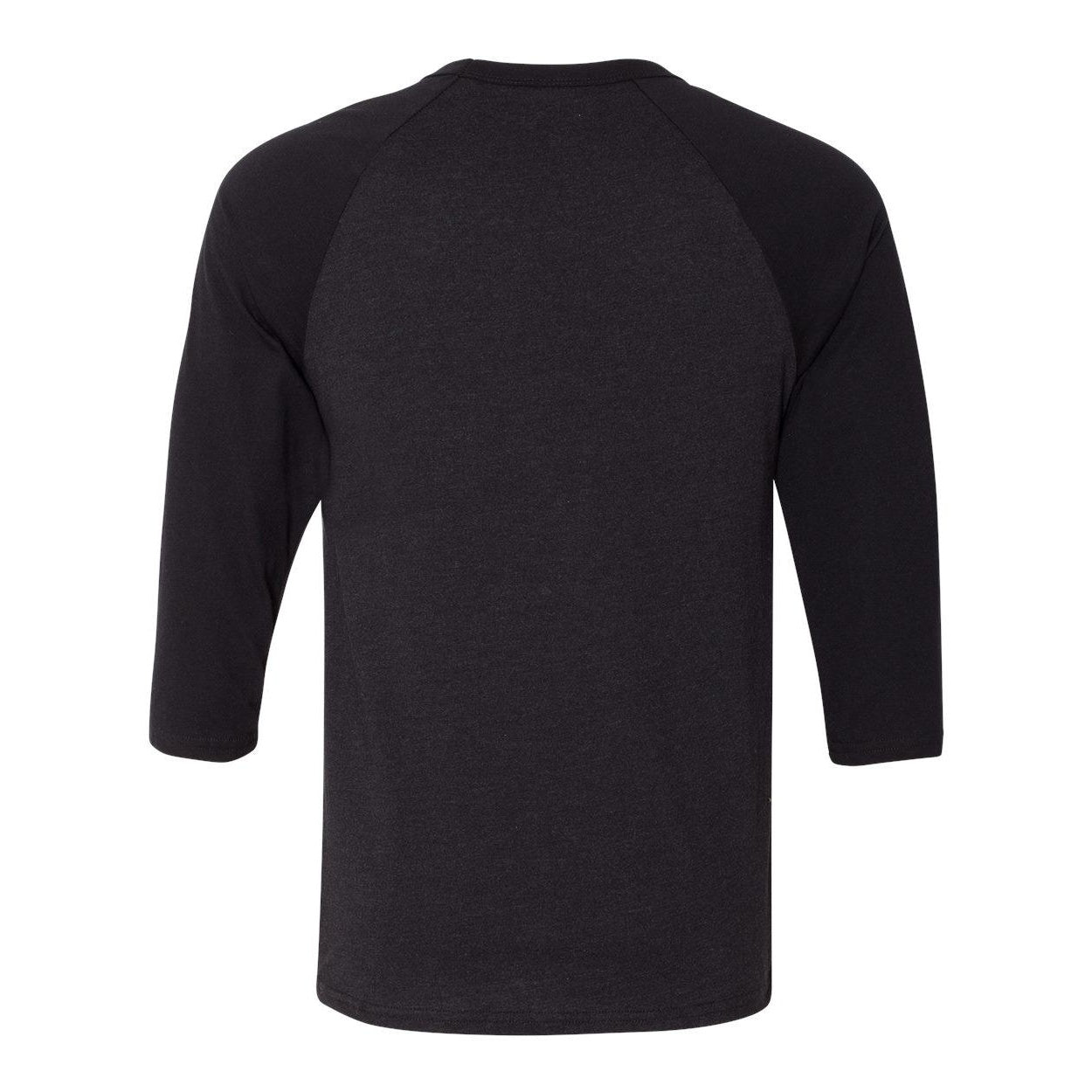Black Heather- Black - Back - BELLA + CANVAS Three-Quarter Sleeve Baseball Tee