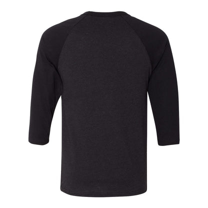 Black Heather- Black - Back - BELLA + CANVAS Three-Quarter Sleeve Baseball Tee