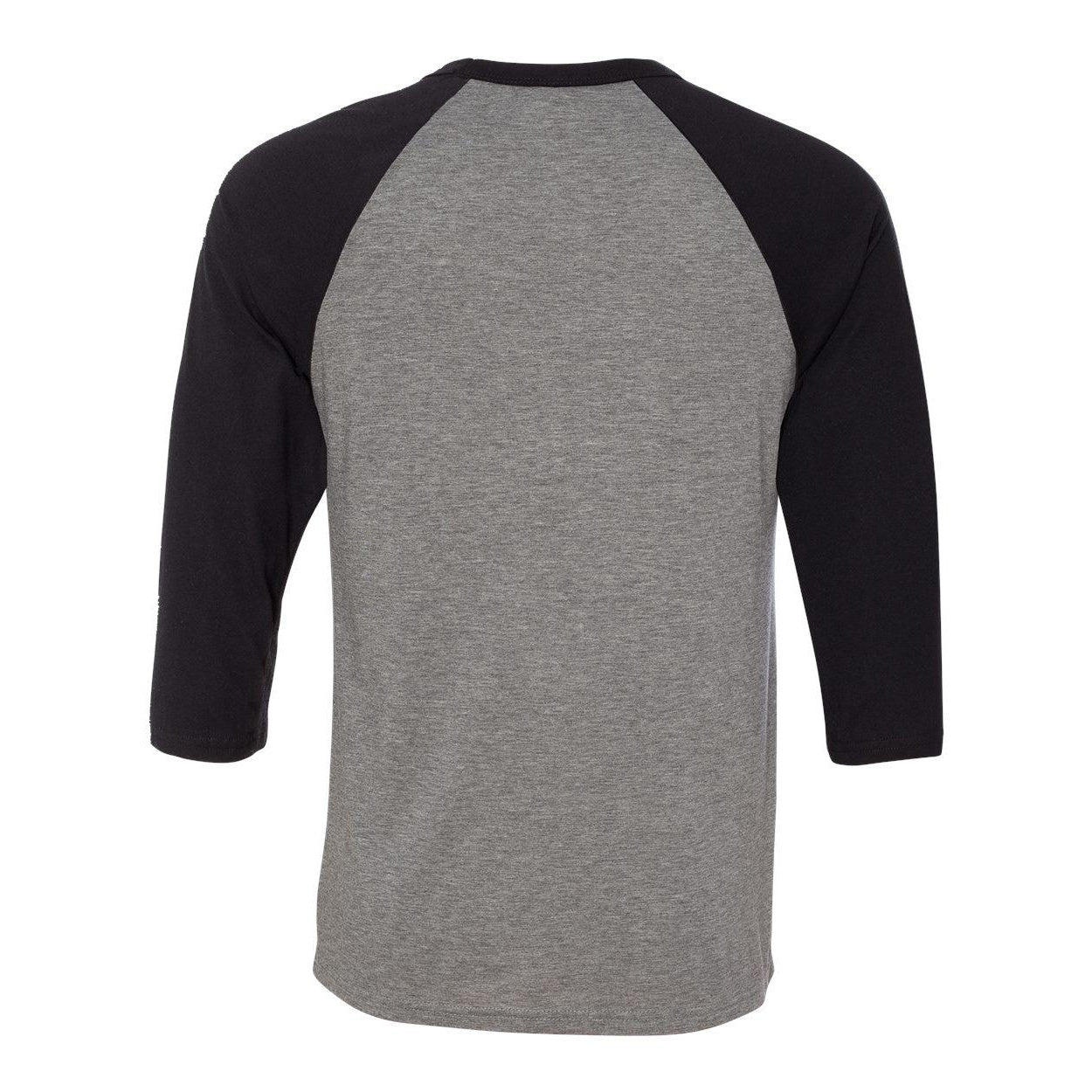 Deep Heather- Black - Back - BELLA + CANVAS Three-Quarter Sleeve Baseball Tee
