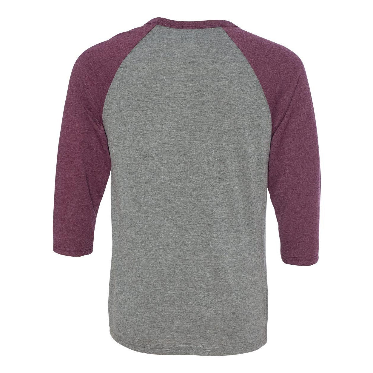 Grey- Maroon Triblend - Back - BELLA + CANVAS Three-Quarter Sleeve Baseball Tee