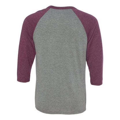 Grey- Maroon Triblend - Back - BELLA + CANVAS Three-Quarter Sleeve Baseball Tee