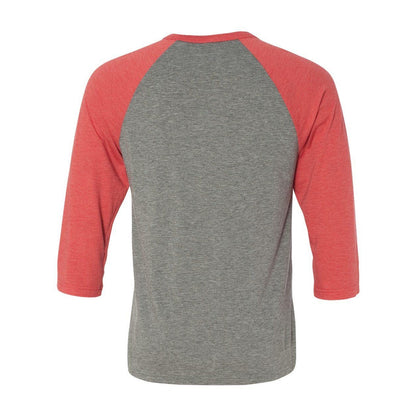 Grey- Red Triblend - Back - BELLA + CANVAS Three-Quarter Sleeve Baseball Tee