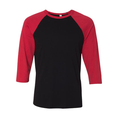 Black- Red - Front - BELLA + CANVAS Three-Quarter Sleeve Baseball Tee