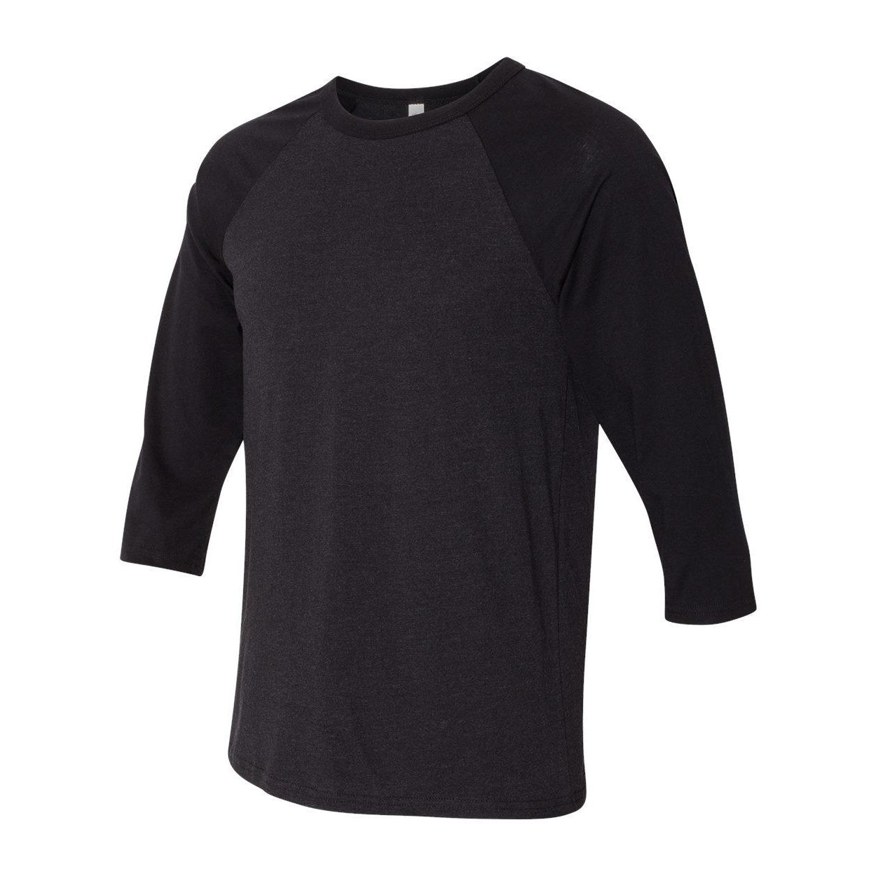 Black Heather- Black - Side - BELLA + CANVAS Three-Quarter Sleeve Baseball Tee