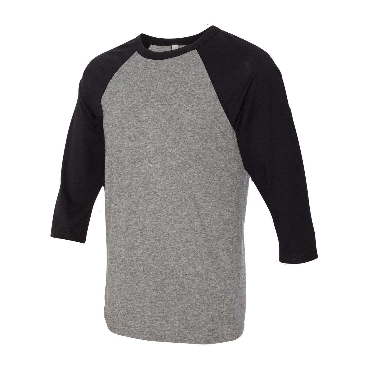 Deep Heather- Black - Side - BELLA + CANVAS Three-Quarter Sleeve Baseball Tee