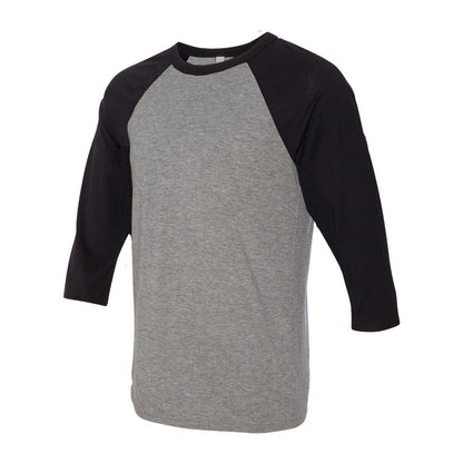 Deep Heather- Black - Side - BELLA + CANVAS Three-Quarter Sleeve Baseball Tee