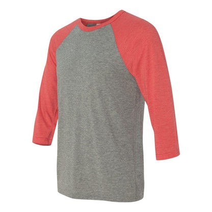Grey- Red Triblend - Side - BELLA + CANVAS Three-Quarter Sleeve Baseball Tee