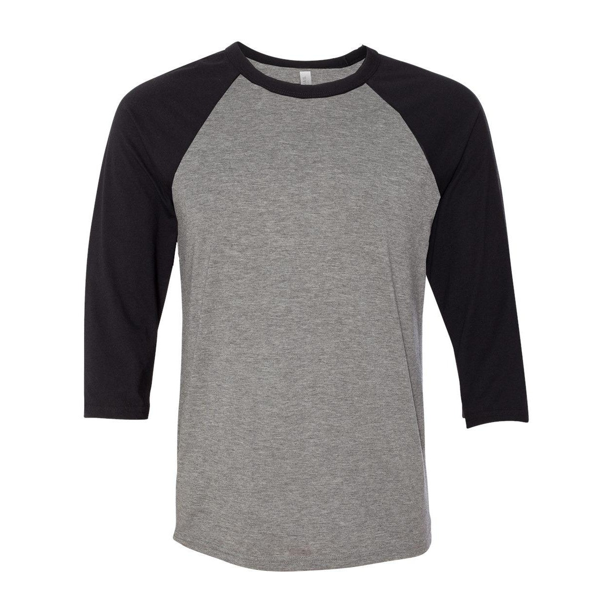 Deep Heather- Black - Front - BELLA + CANVAS Three-Quarter Sleeve Baseball Tee