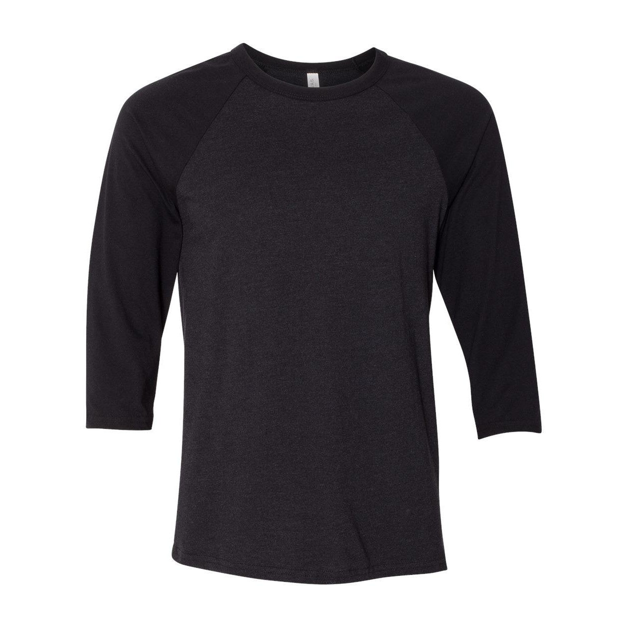 Black Heather- Black - Front - BELLA + CANVAS Three-Quarter Sleeve Baseball Tee