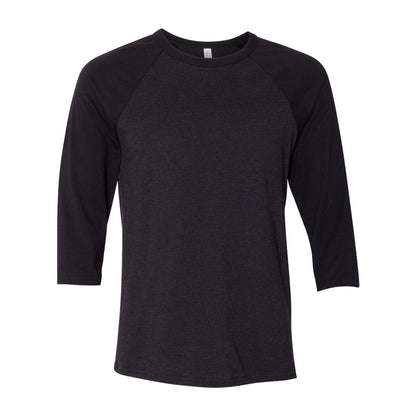 Black Heather- Black - Front - BELLA + CANVAS Three-Quarter Sleeve Baseball Tee