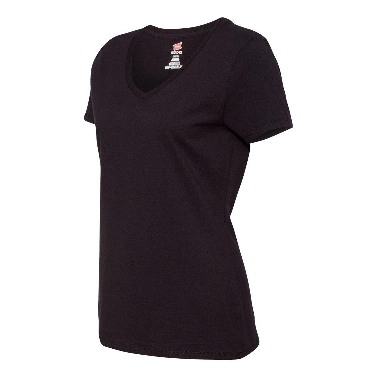 Black - Side - Hanes Perfect-T Womens V-Neck T-Shirt