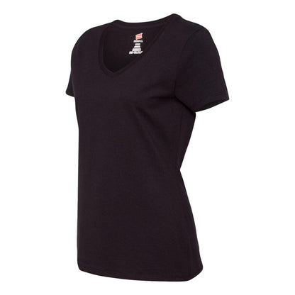 Black - Side - Hanes Perfect-T Womens V-Neck T-Shirt