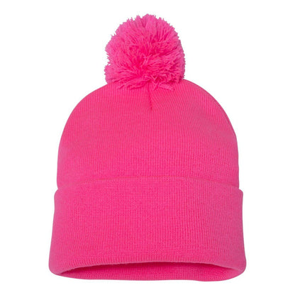Neon Pink - Front - Sportsman Pom-Pom 12 Knit Beanie