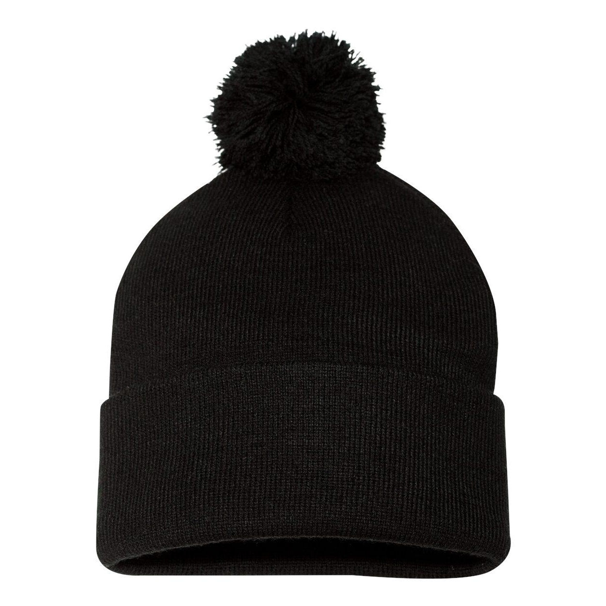 Black - Back - Sportsman Pom-Pom 12 Knit Beanie