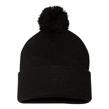 Black - Back - Sportsman Pom-Pom 12 Knit Beanie