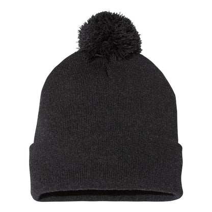Heather Charcoal - Back - Sportsman Pom-Pom 12 Knit Beanie