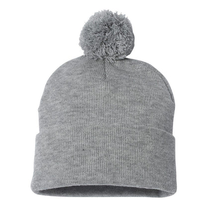 Heather Grey - Back - Sportsman Pom-Pom 12 Knit Beanie