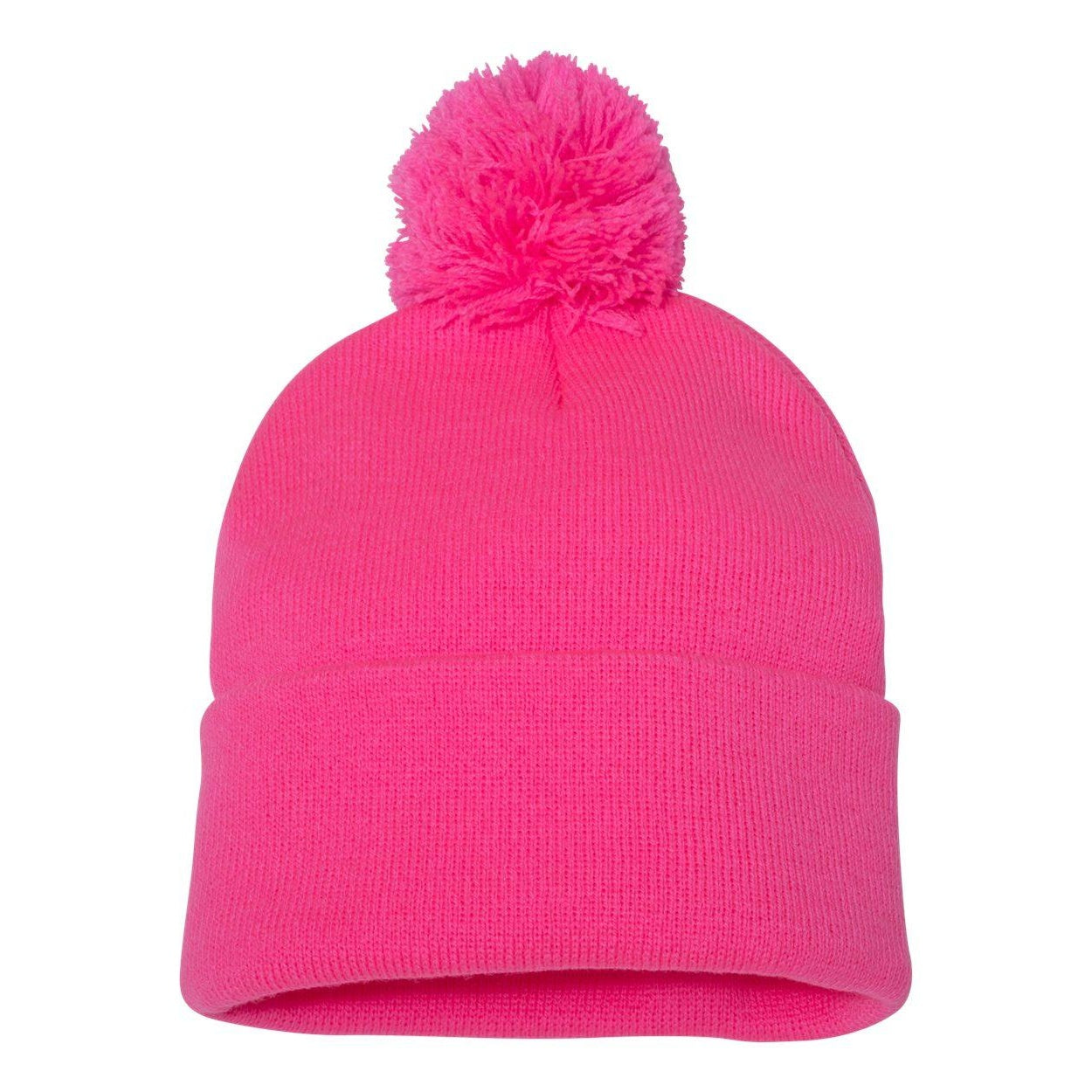 Neon Pink - Back - Sportsman Pom-Pom 12 Knit Beanie