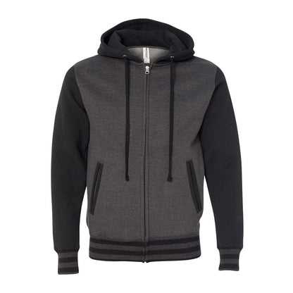 Charcoal Heather- Black - Front - Independent Trading Co. Heavyweight Varsity Full-Zip Hooded Sweatshirt