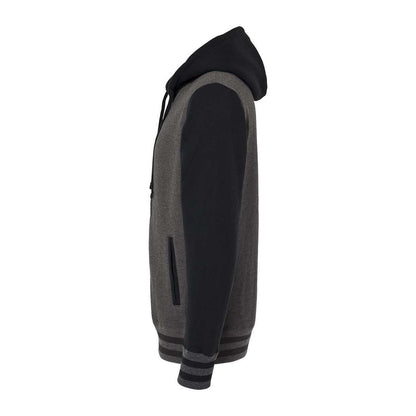 Charcoal Heather- Black - Side - Independent Trading Co. Heavyweight Varsity Full-Zip Hooded Sweatshirt