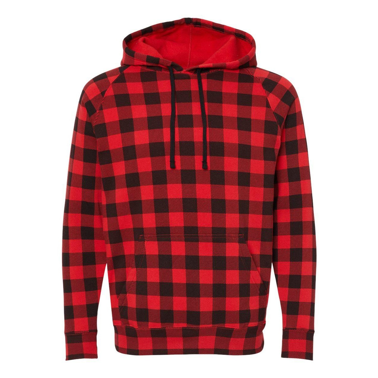 Red Buffalo Plaid - Front - Independent Trading Co. Special Blend Raglan Hooded Sweatshirt