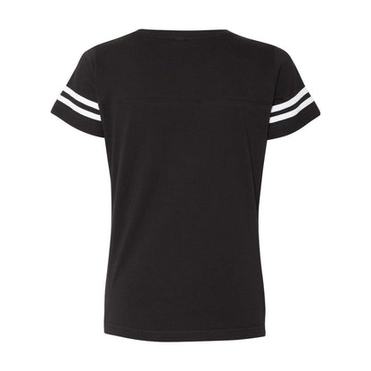 Black Solid- White - Back - LAT Women's Football V-Neck Fine Jersey Tee